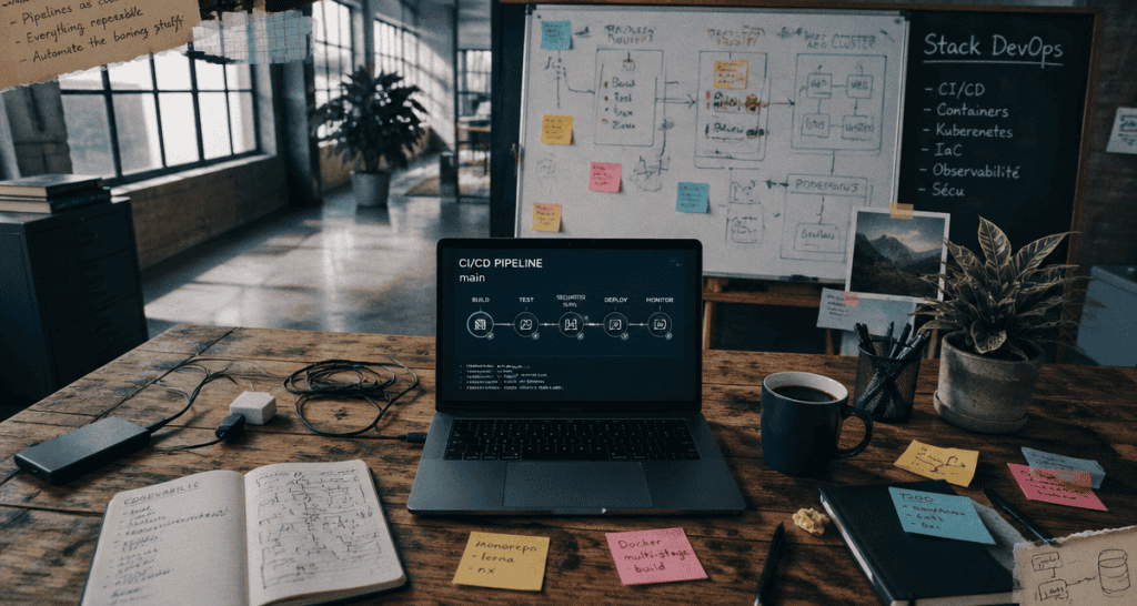 open space avec outils devops et pipeline CI/CD