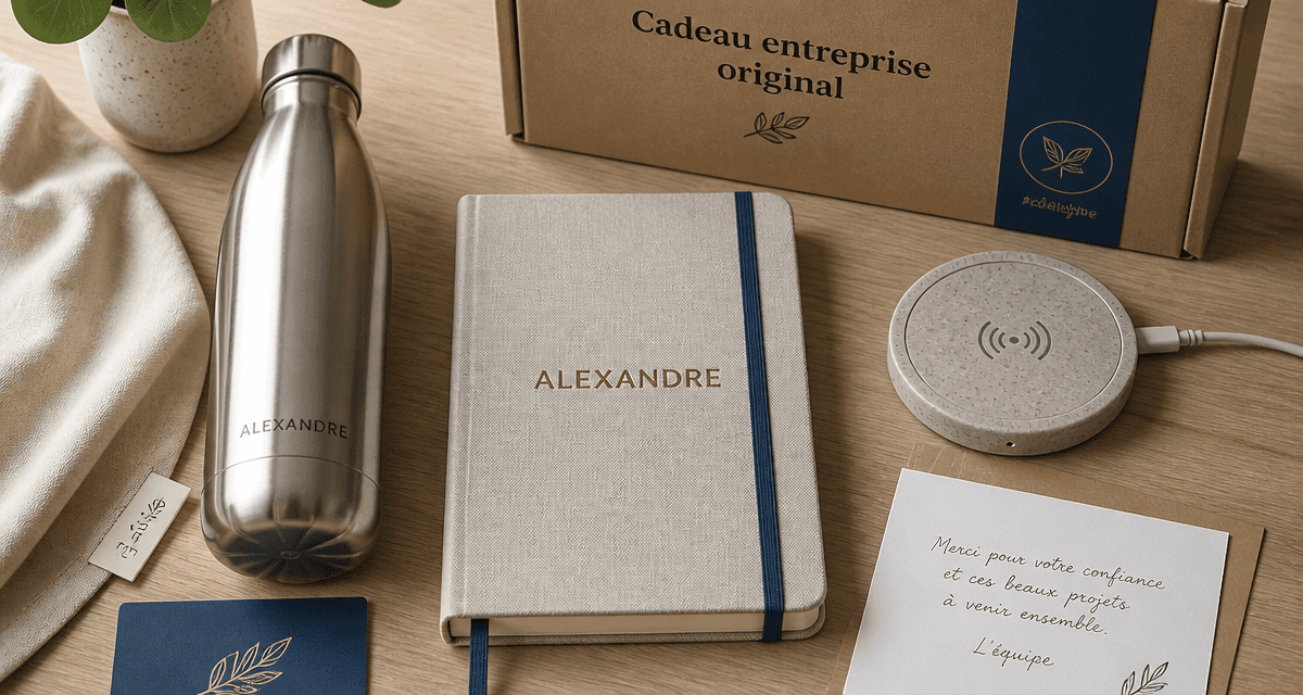 Cadeau entreprise original carnet gravé, gourde inox, chargeur induction
