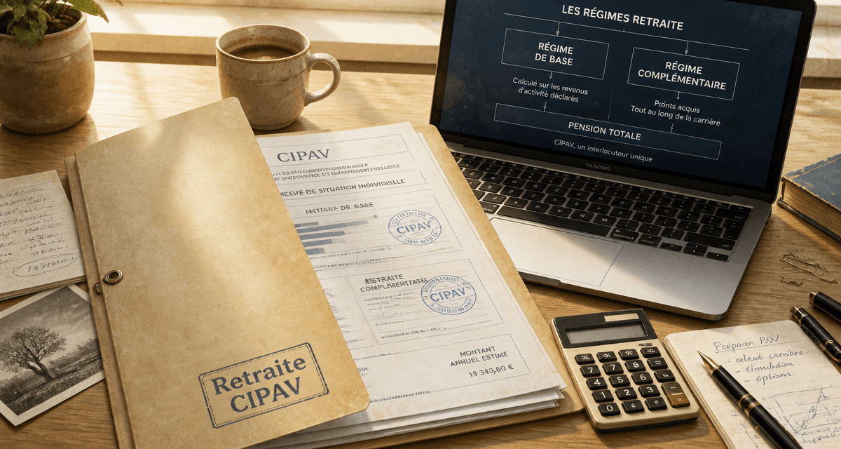 cipav retraite dossier et calculatrice sur bureau