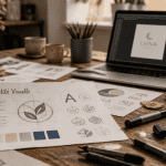 conseil logo esquisses et couleurs sur table