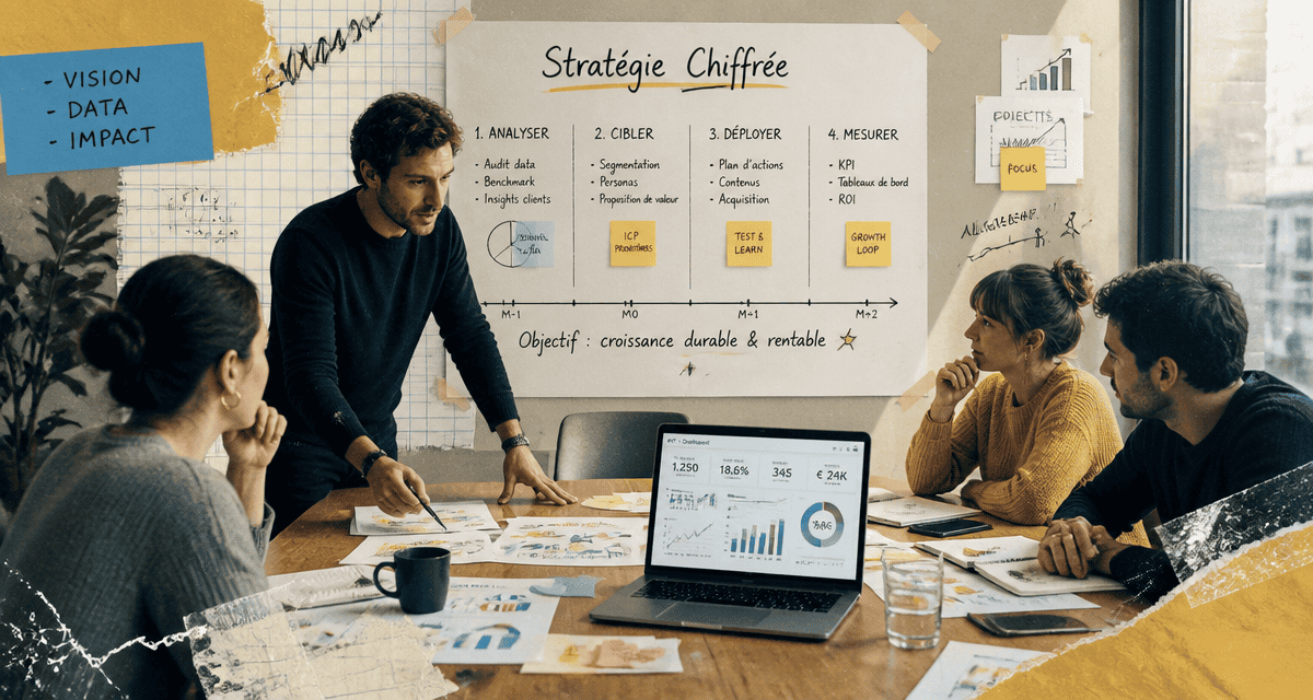 Conseil marketing équipe en réunion stratégie