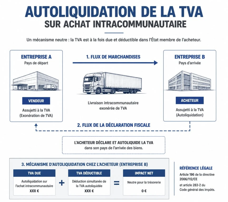 Schéma explicatif du mécanisme de la TVA sur achat intracommunautaire et autoliquidation
