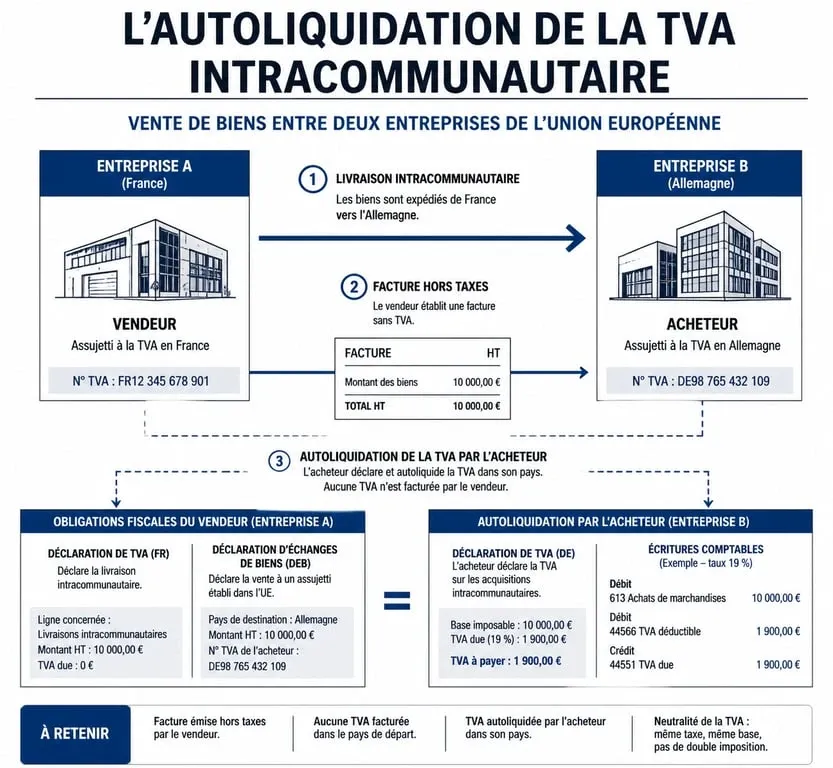 Schéma du mécanisme d'autoliquidation de la TVA intracommunautaire