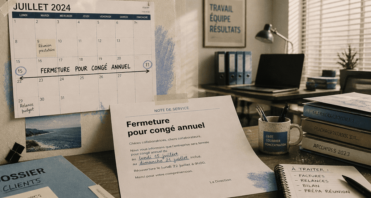 fermeture pour congé annuel sur calendrier dans bureau