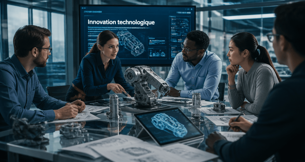 Innovation technologique équipe ingénieurs prototypes high-tech