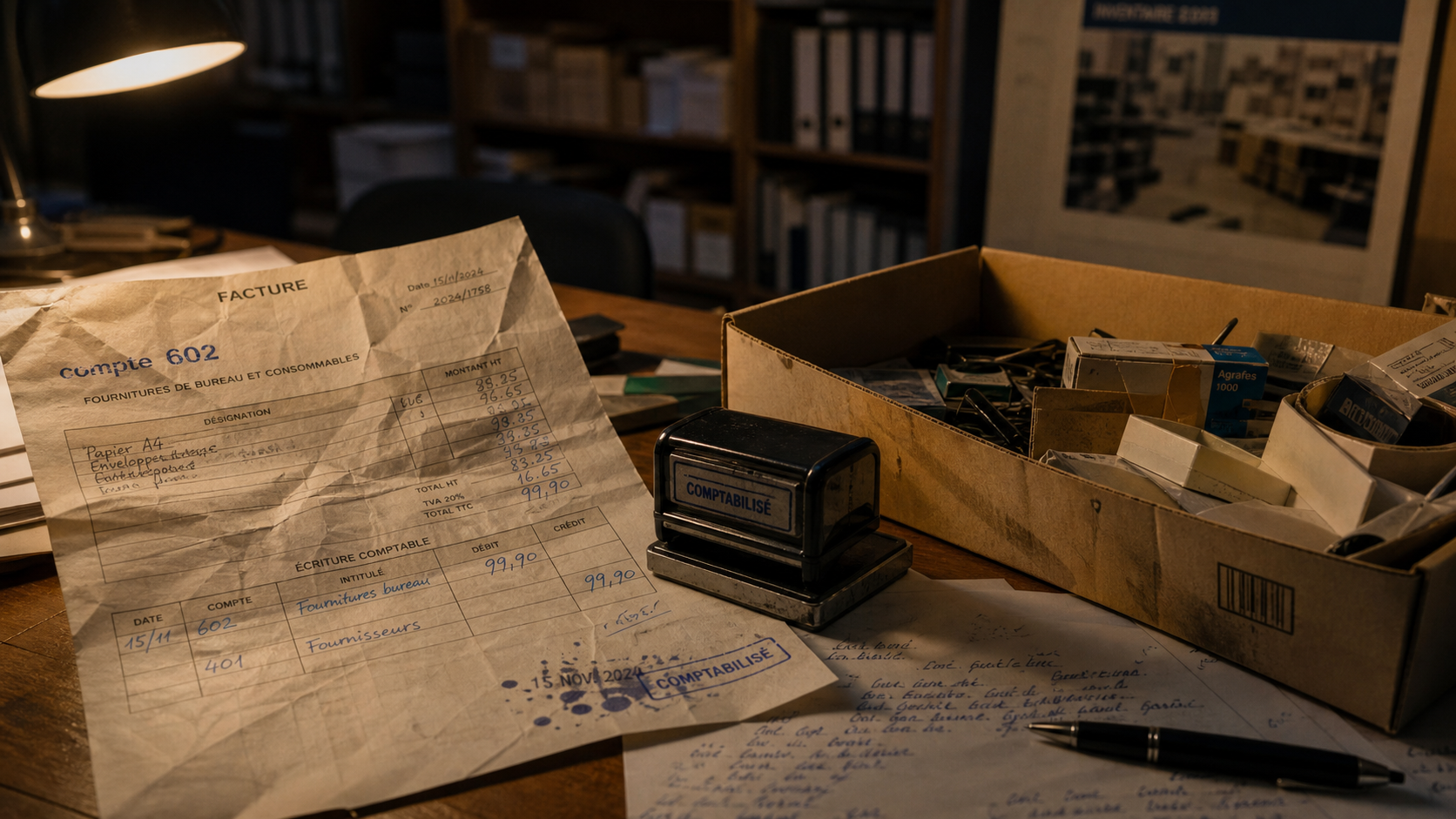 compte 602, inventaire et factures au bureau comptable