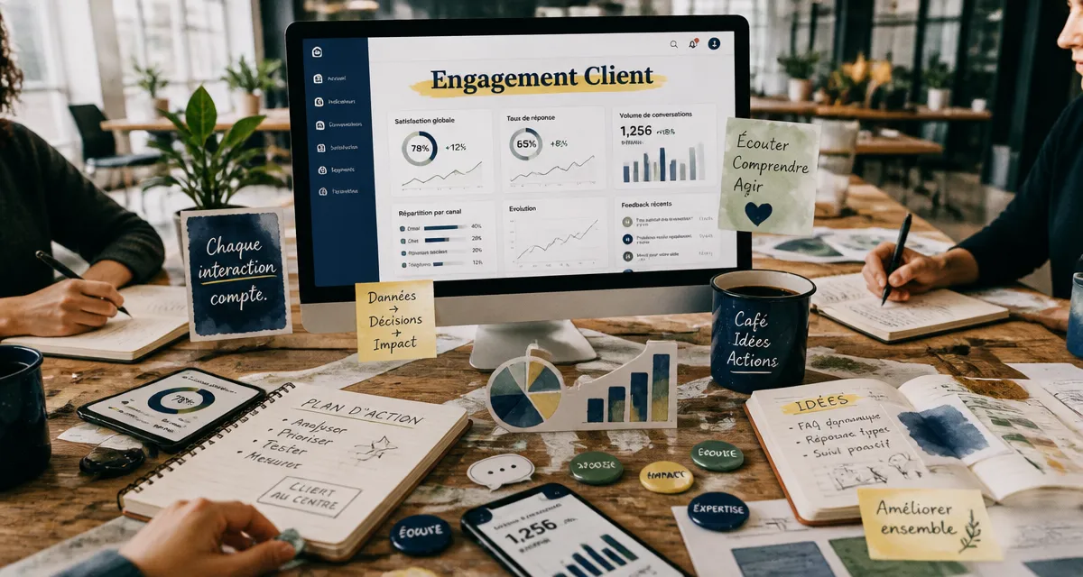 Customer engagement dashboard et équipe en open space