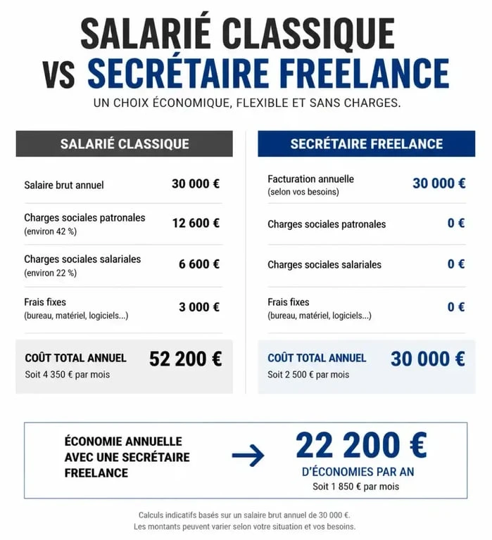 Comparaison des coûts entre un salarié et une secrétaire freelance pour optimiser sa gestion administrative
