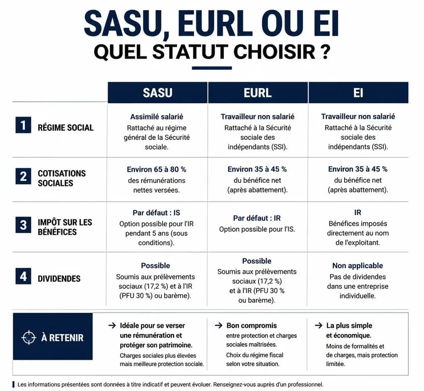 Comparatif des formes juridiques SASU, EURL et EI pour les entrepreneurs