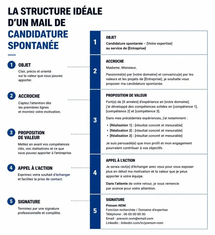 Structure idéale d'un mail pour candidature spontanée : exemple de mail efficace pour recruteur