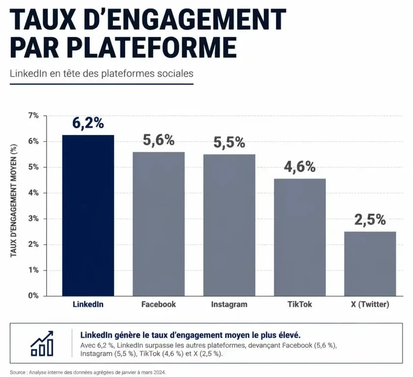 Graphique comparatif du taux d'engagement LinkedIn par rapport aux autres réseaux sociaux