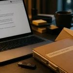 Exemple mail pour candidature spontanée : dossier et email sur ordinateur au bureau