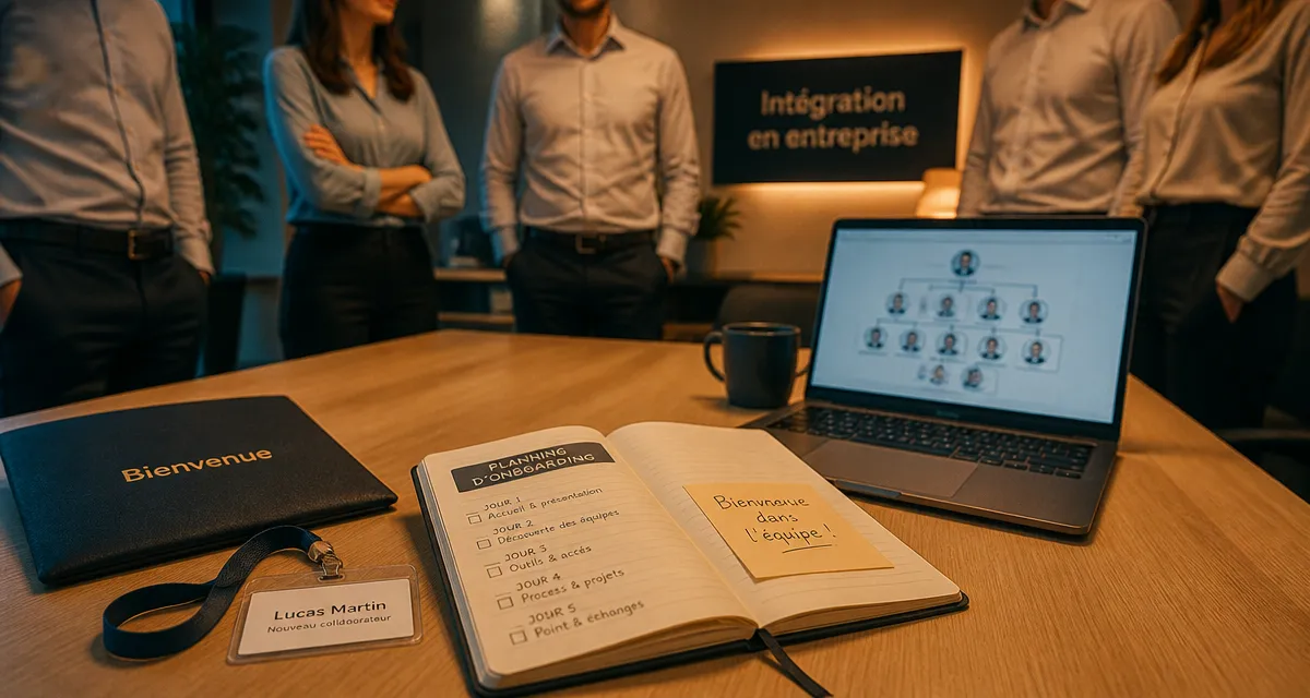 Intégration entreprise : onboarding sécurisé, badge et pochette bienvenue au bureau