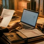 Secrétaire freelance triant le courrier et mettant à jour un agenda