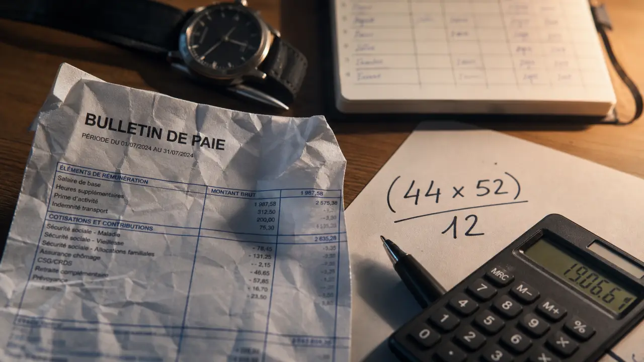 44 heures par semaine combien par mois : calcul sur bulletin de paie