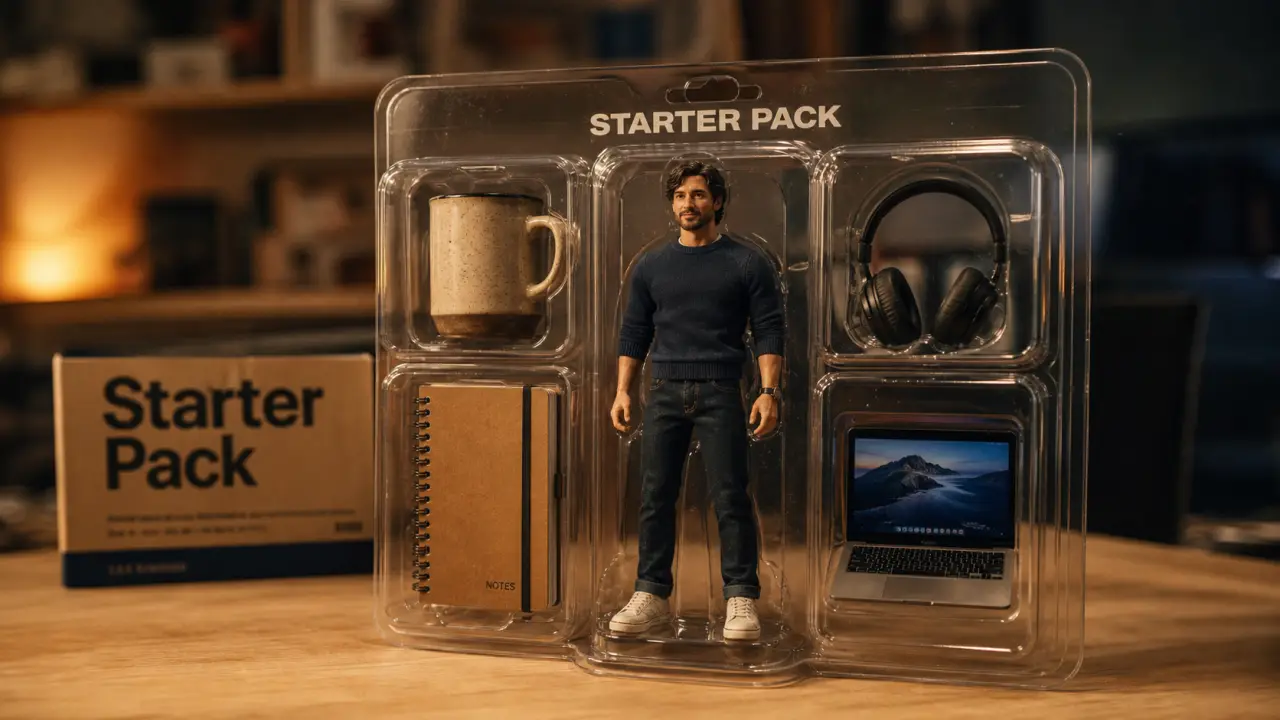 texte starter pack chat gpt : figurine sous blister et accessoires