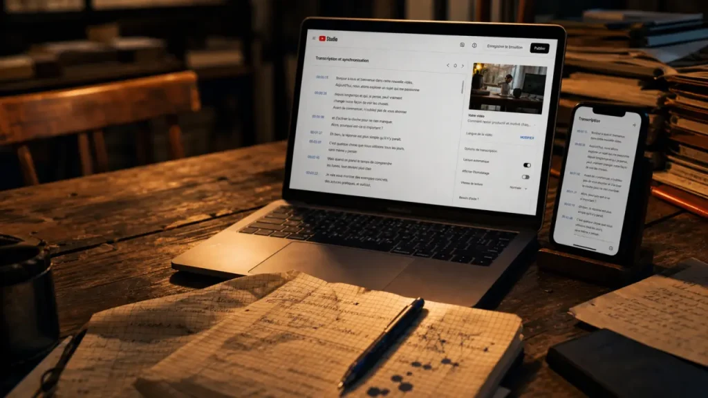 Transcription youtube sur ordinateur et smartphone, texte à exploiter