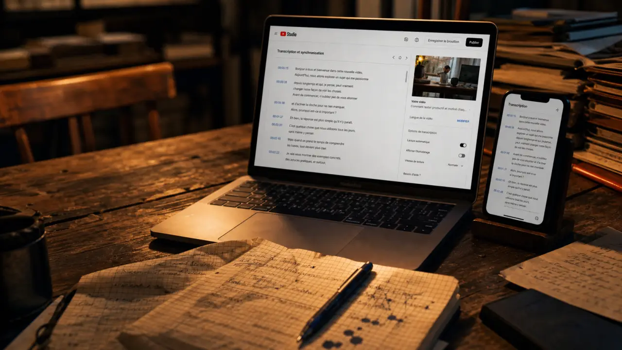 Transcription youtube sur ordinateur et smartphone, texte à exploiter