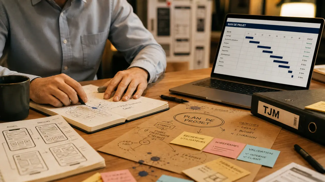 Chef de projet digital freelance : TJM, livrables et Gantt en planning