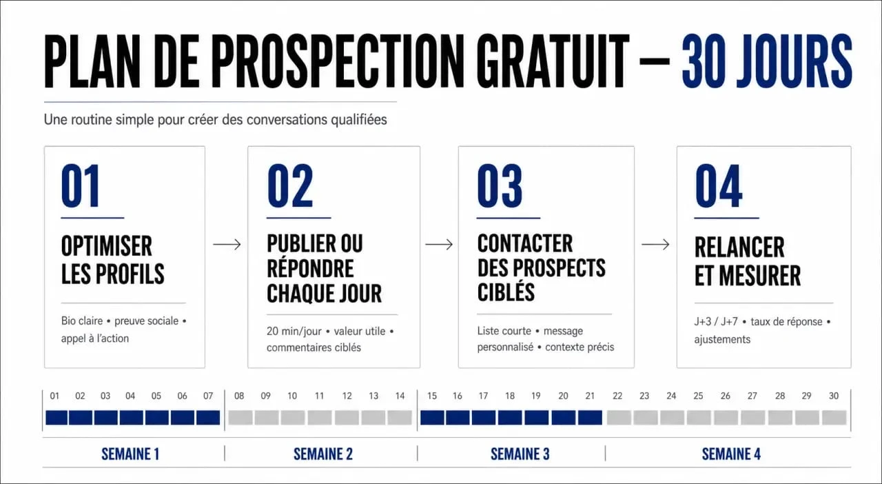 Plan en 30 jours pour utiliser un site pour trouver des clients gratuitement et convertir les contacts