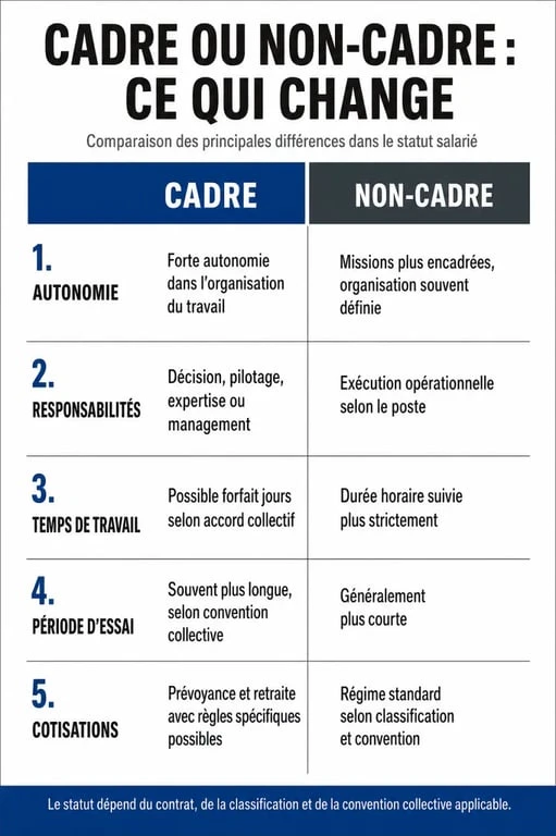 Cadre ou non cadre : infographie comparative des principales différences de statut