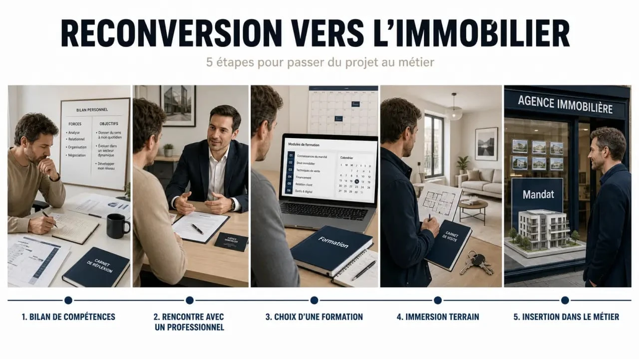 Formation immobilier reconversion : parcours de reconversion vers l’immobilier en 5 étapes