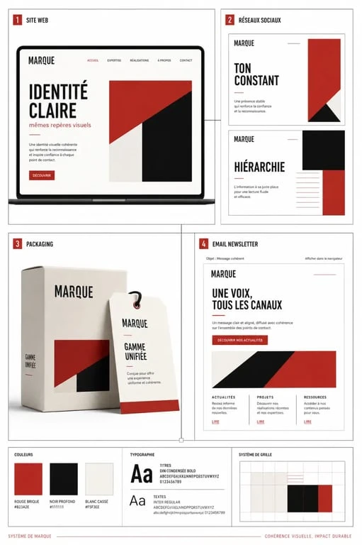 how to create cohesive branding : identité de marque cohérente déployée sur site web, réseaux sociaux, packaging et email
