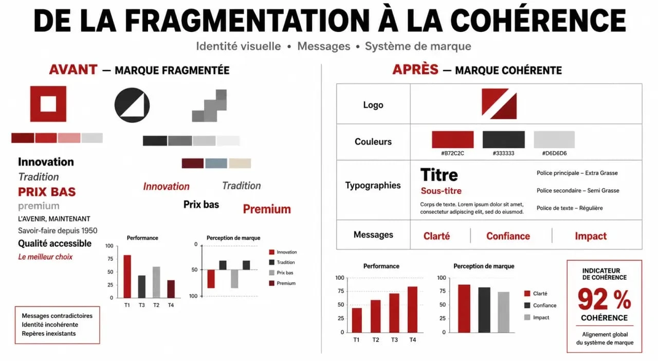 how to create cohesive branding : avant/après d’une identité de marque fragmentée puis cohérente