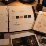 How to create cohesive branding : style guide sur table en bois, typographie et palette