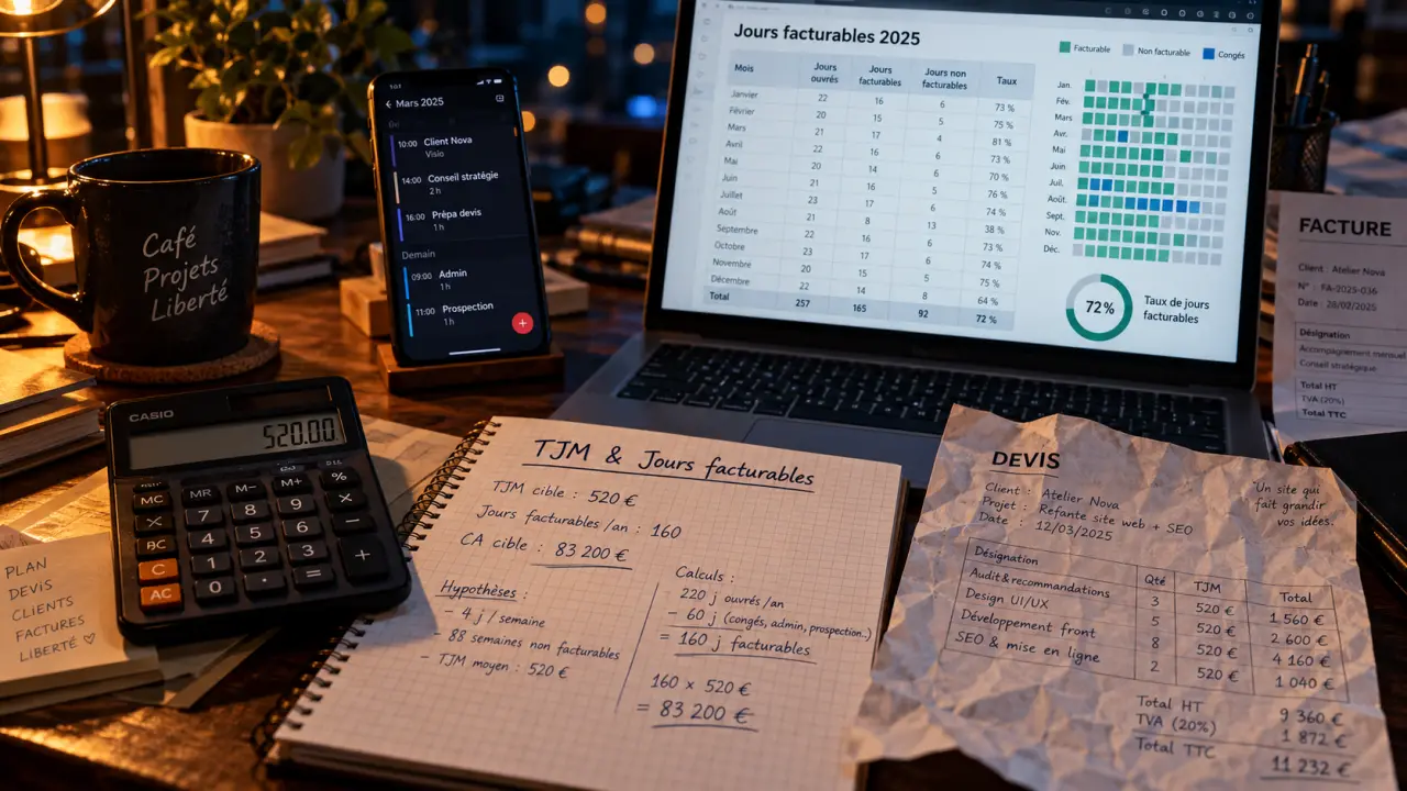 Devenir développeur freelance : TJM et jours facturables sur un bureau