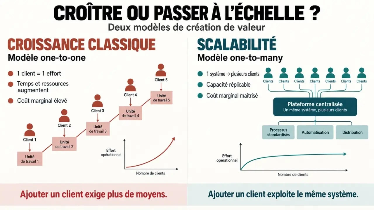 Scalabilité et définition de scaler : comparaison entre croissance classique et modèle one-to-many