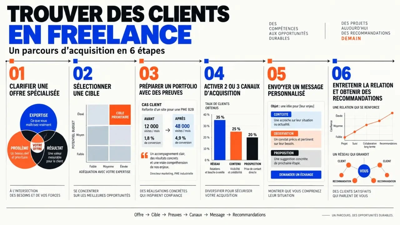 Méthode en étapes pour comprendre comment trouver des clients en freelance