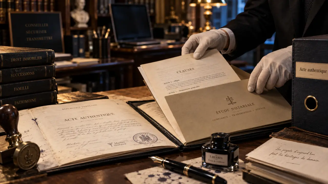 Reconversion notariat : étude notariale, acte authentique et documents